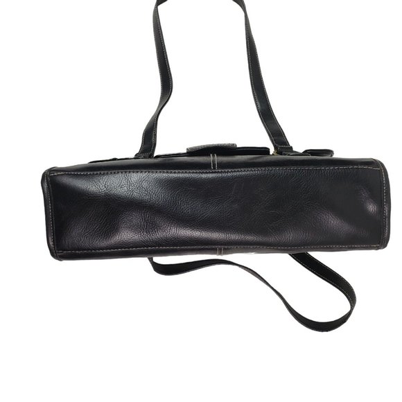 Bass Handbag Purse Black Leather Compartments Magnetic Closure Double Handles - Picture 6 of 7